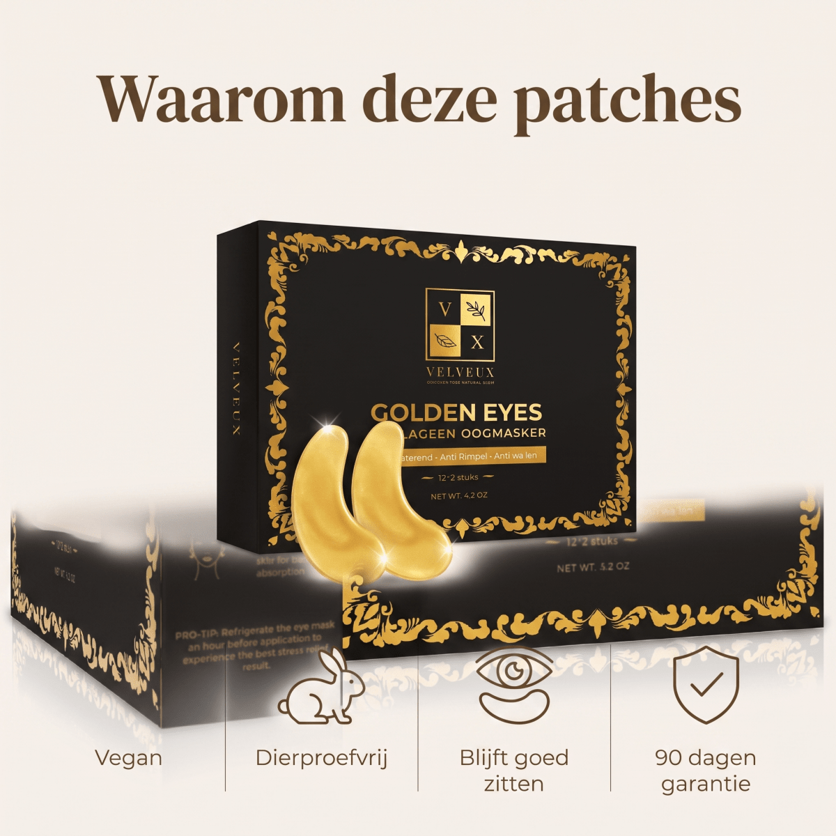 Golden eyes - Collageen oogmaskers - VelveuxNL - 8720256752028 - Vegan en Natuurlijke skincare routine's