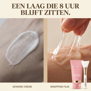 Gewone creme tegenover de wrapping film die 8 uur blijft zitten