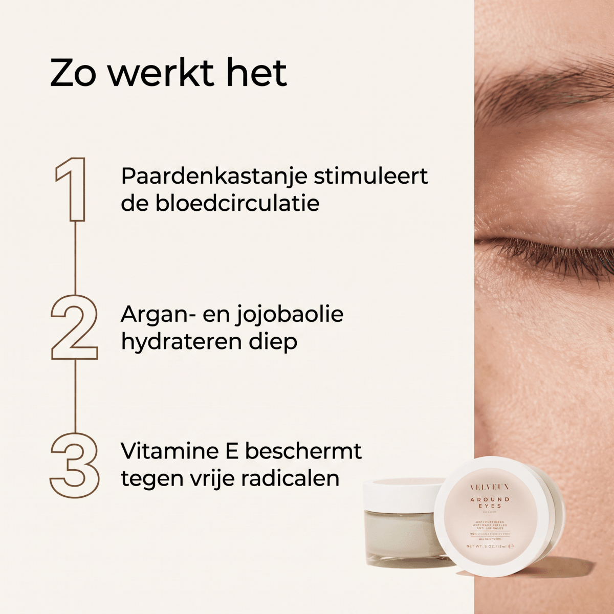 Oogcrème tegen wallen en oogzakjes | best getest 2025 - VelveuxNL - 8720256752189 - Vegan en Natuurlijke skincare routine's