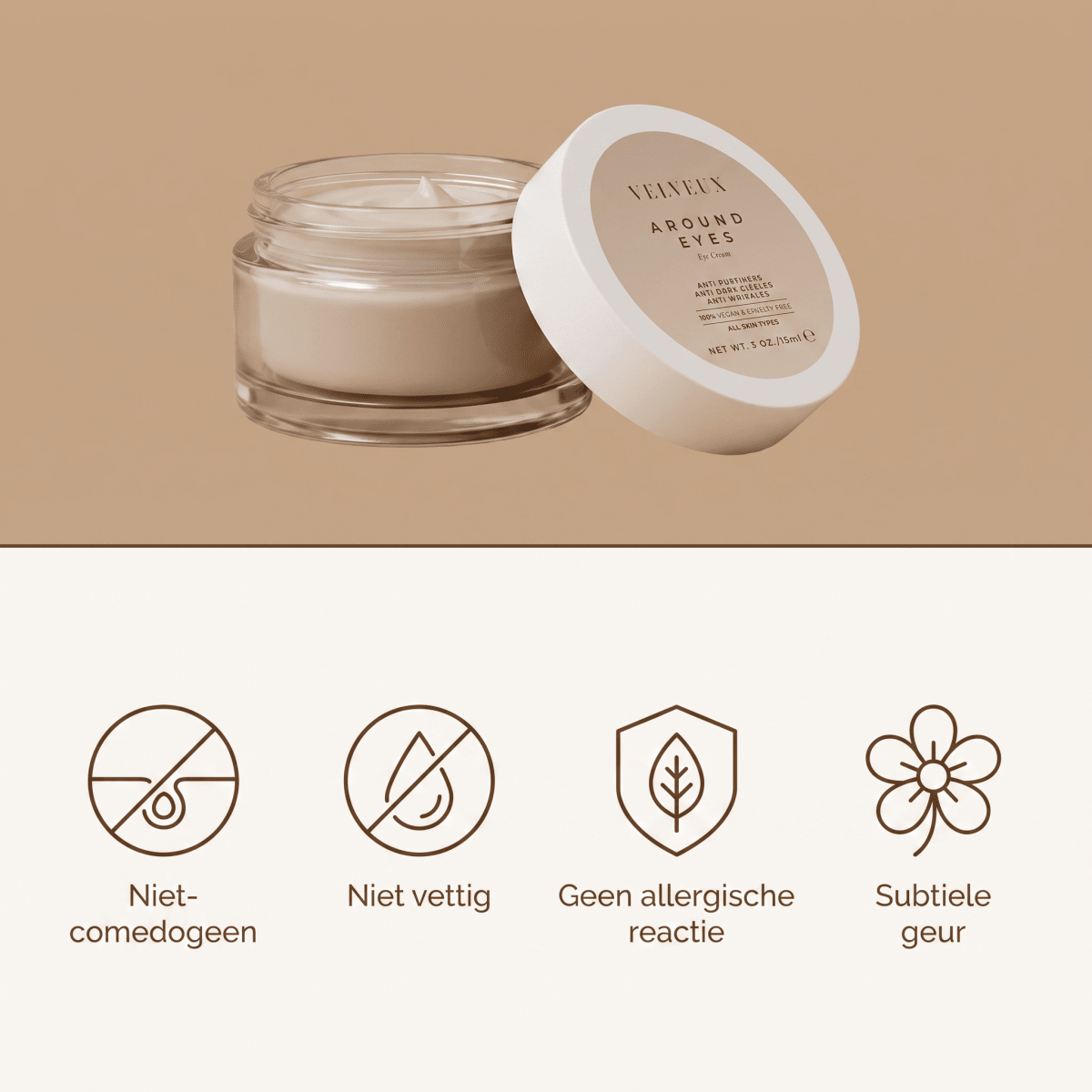 Oogcrème tegen wallen en oogzakjes | best getest 2025 - VelveuxNL - 8720256752189 - Vegan en Natuurlijke skincare routine's