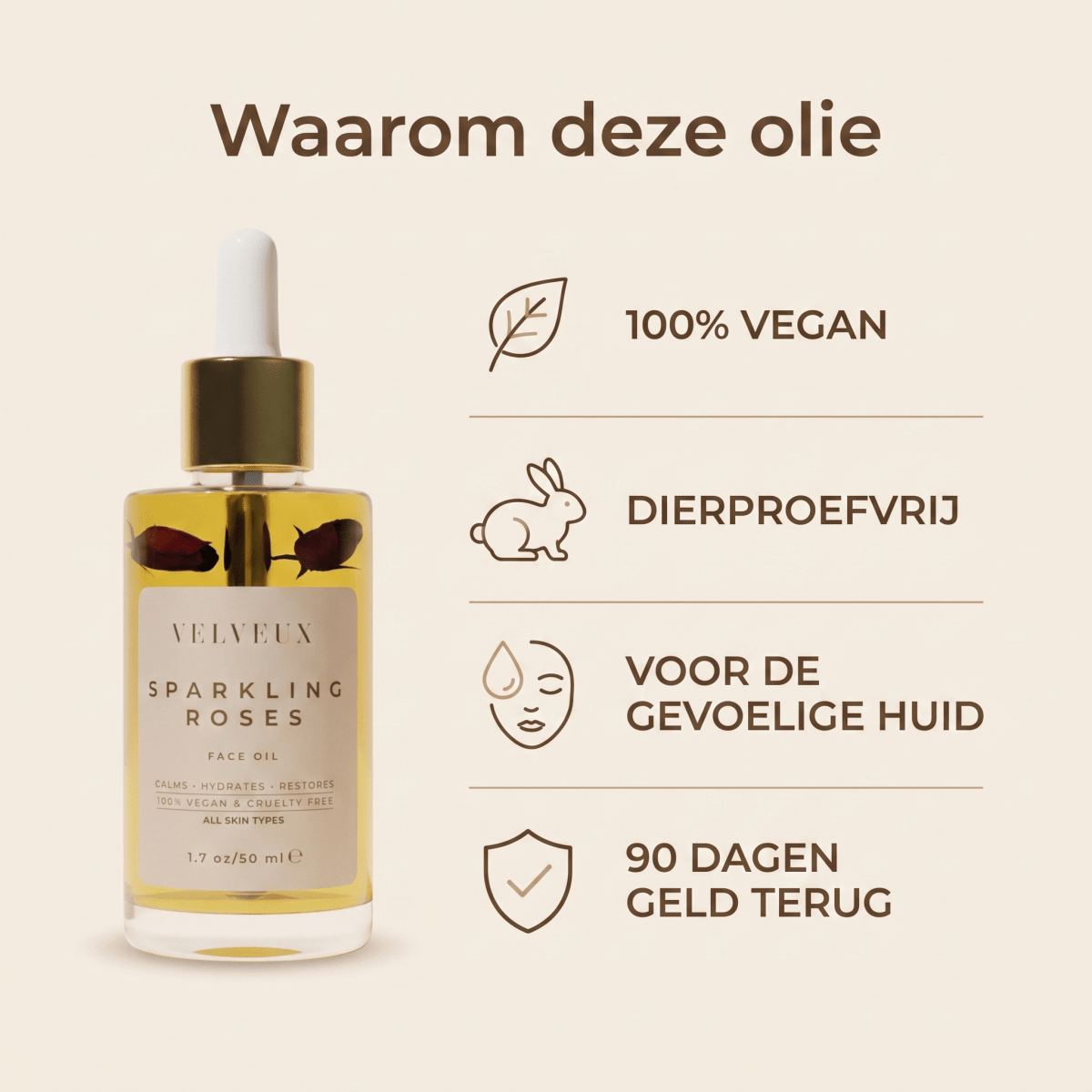 Rozen gezichtsolie tegen eczeem, irritaties en roodheid - VelveuxNL - 8720256752165 - Vegan en Natuurlijke skincare routine's